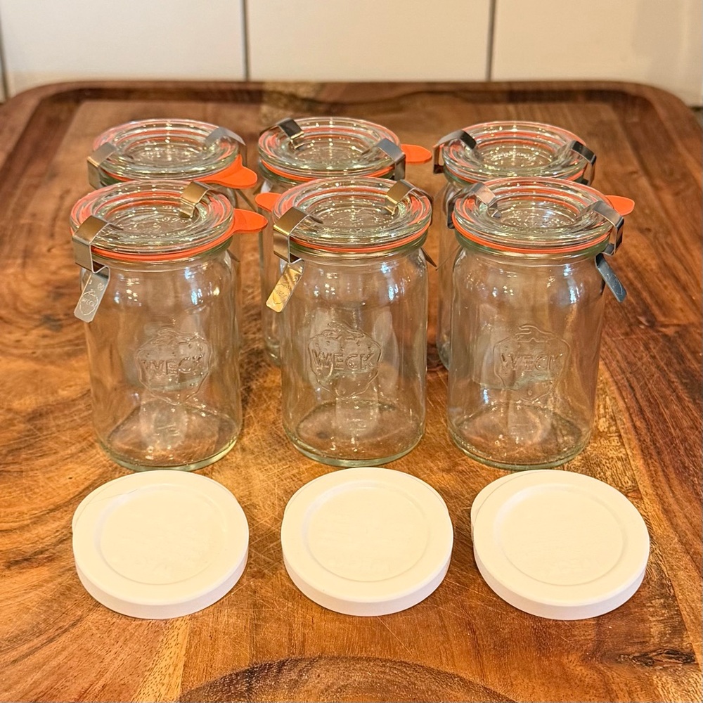 New - Set of 6 WECK Jars 789 - mini cylindrical jars - 4.9 oz